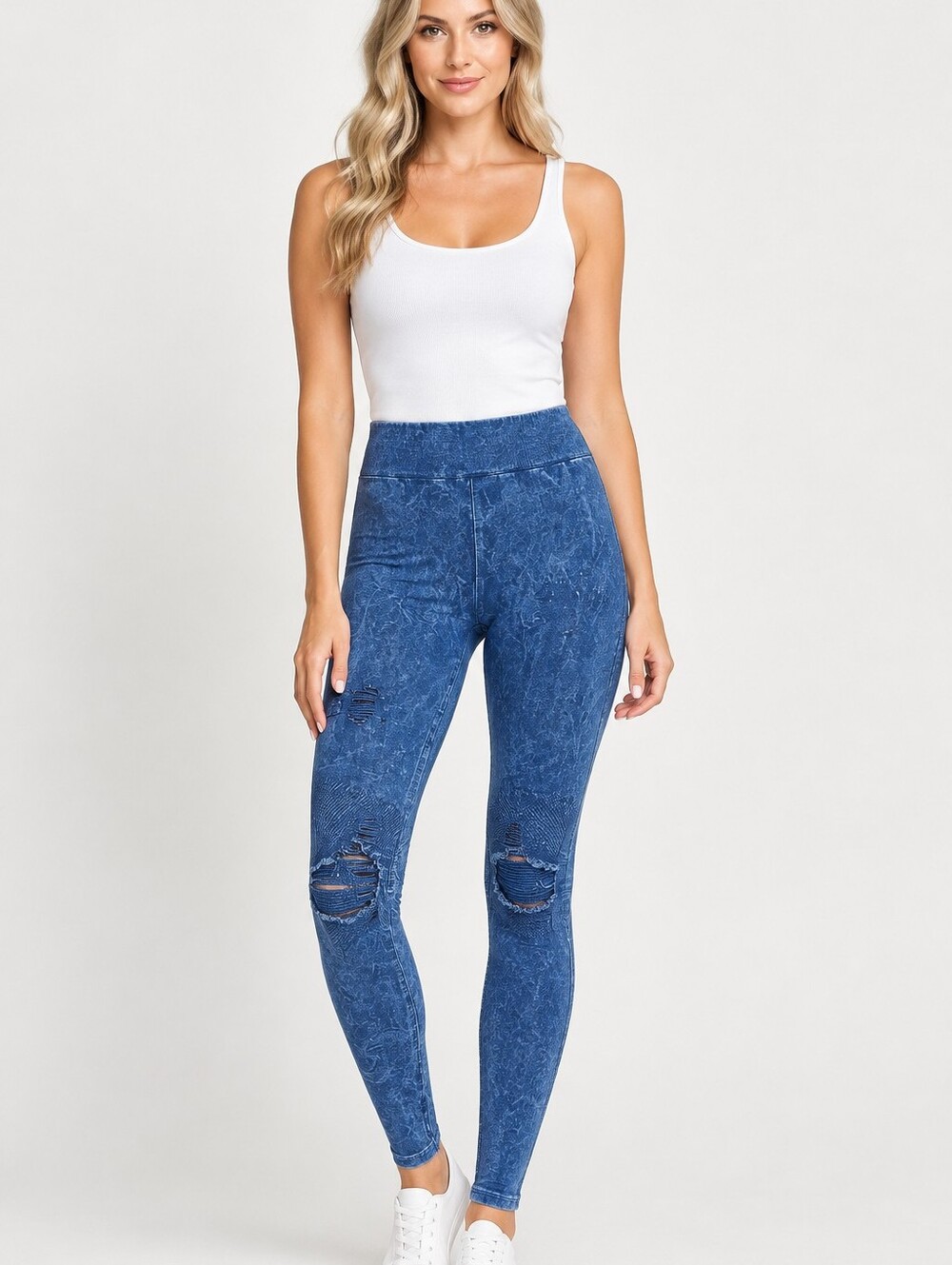 Nikibiki Blue Heavily Distressed Leggings, O/S